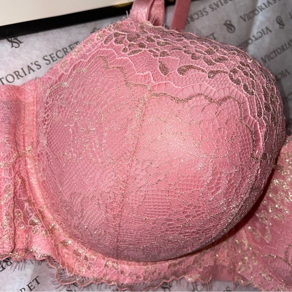 Victoria’s Secret Dream Angels Lined Demi Bra Peach Pink Gold Lace Size 36D - Picture 4 of 11